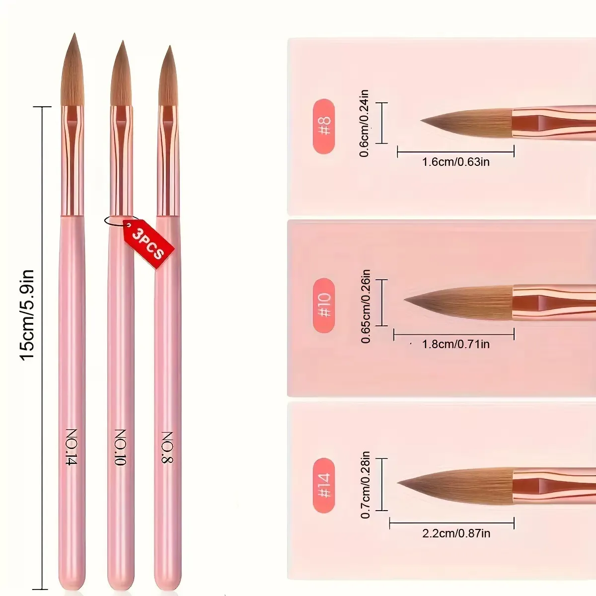 3PCS Acrylic Nail Art Brush Set for 3D Decoration and Painting