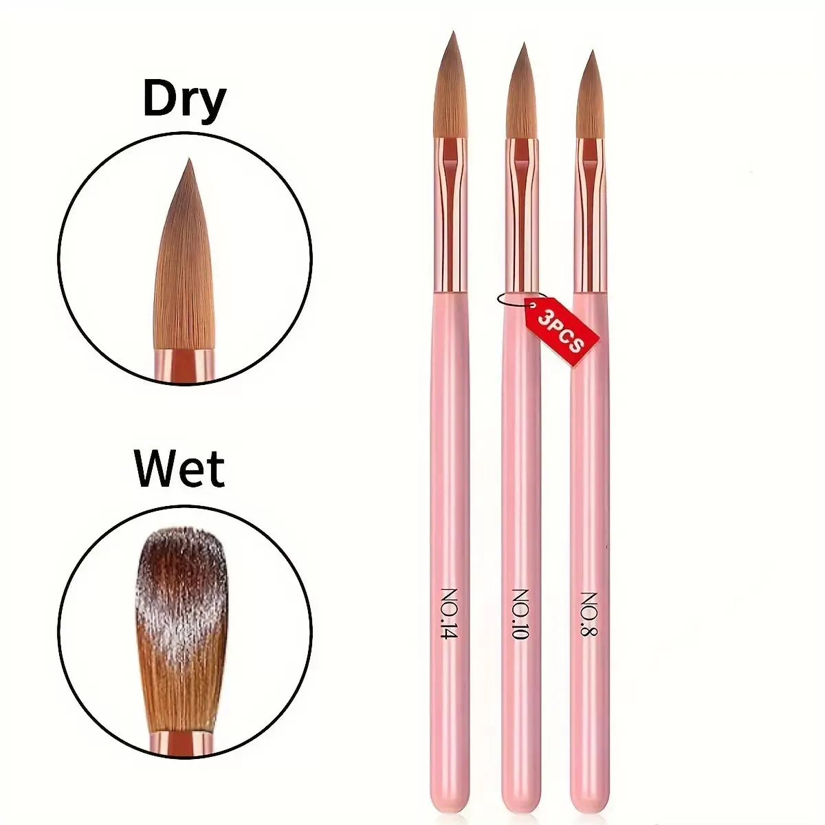 3PCS Acrylic Nail Art Brush Set for 3D Decoration and Painting